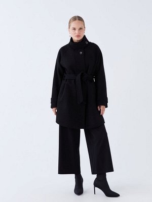 Женское однотонное пальто с высоким воротником и манжетами