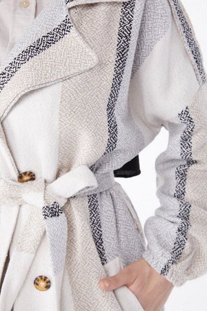 Бежевое женское кашемировое пальто с прямым воротником и поясом - 13135