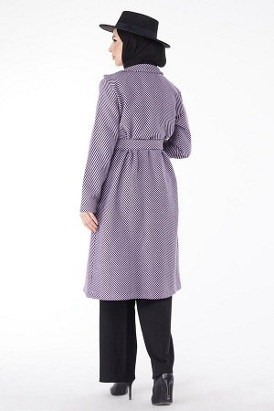 Женское сиреневое кашемировое пальто с прямым воротником и поясом — 13115