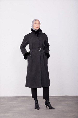 Детализированное пальто со съемной меховой вытачкой 23K7213 Антрацит