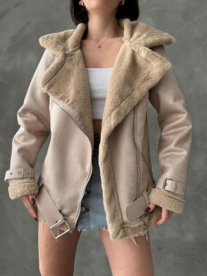Женское замшевое пальто с поясом