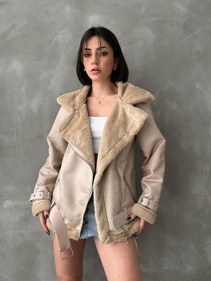 Женское замшевое пальто с поясом