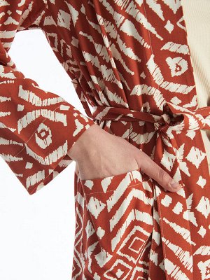 Женское кимоно с длинным рукавом с шалевым воротником и рисунком