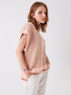 Женский вязаный свитер оверсайз с V-образным вырезом и рисунком