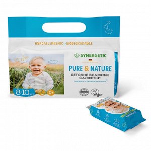 Детские влажные салфетки 0+ SYNERGETIC Pure&Nature "Пантенол и овсяное молочко", 8 упаковок по 10 штук