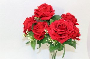 Розы "бархатные" букет 35см,7 бутонов 7-9см, упак 1шт.