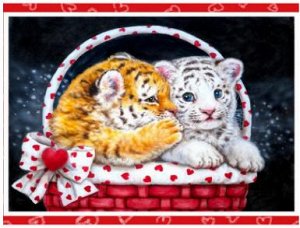 Алмазная вышивка "Тигрята в корзинке": zhui0186 (40x30)