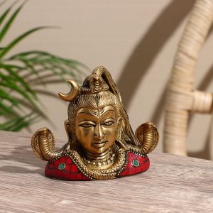 Сувенир «Бюст Шивы», 2 змеи, 8 см, латунь, камень