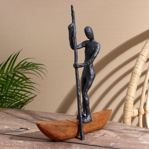Сувенир «Лодочник», 28x9.5x37.5 см, полимерная смола, манговое дерево