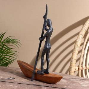 Сувенир «Лодочник», 28x9.5x37.5 см, полимерная смола, манговое дерево