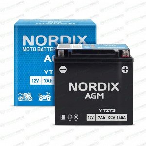 Аккумулятор для мото Nordix AGM YTZ7S, 7Ач, CCA 145, необслуживаемый