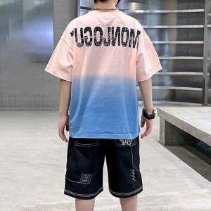 Летний комплект для мальчика: яркая футболка с принтом + шорты, розовый/синий/черный