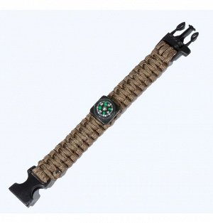 Paracord bracelet with compass,buckle with whistle, coyote