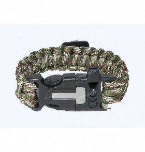 Paracord bracelet with compass,buckle with whistle and flint, woodland