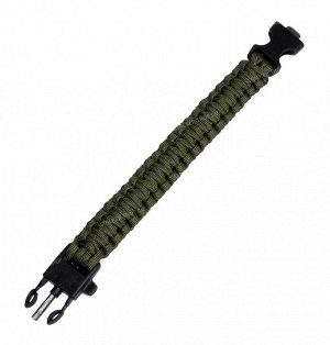 Paracord bracelet ,buckle with whistle and flint, olive