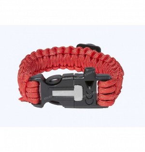 Paracord bracelet with compass,buckle with whistle and flint, red
