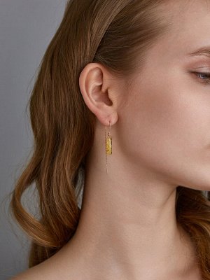 Позолоченные серьги-продёвки с лимонным янтарём «Скандинавия»