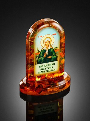 Иконка в литой оправе с янтарём «Матрона Московская»