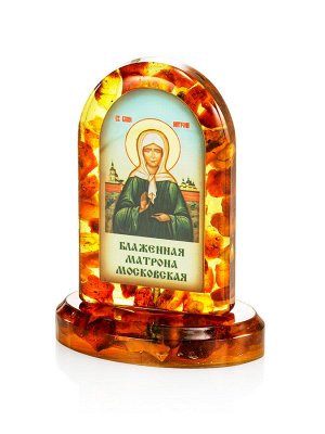 Иконка в литой оправе с янтарём «Матрона Московская»