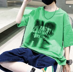 Летний комплект для мальчика: футболка с принтом + джинсовые шорты, зеленый/темно-синий