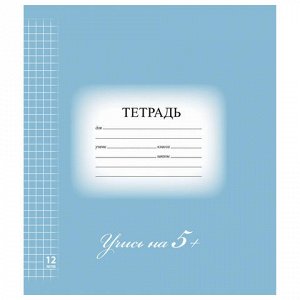 Тетрадь 12 листов, клетка, 5-КА СИНЯЯ, обложка мел. картон,