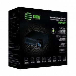 Проектор Cactus CS-PRM.05B, 2800Lm, 1920x1080, 2000:1, ресурс лампы:30000 часов,HDMI,черный