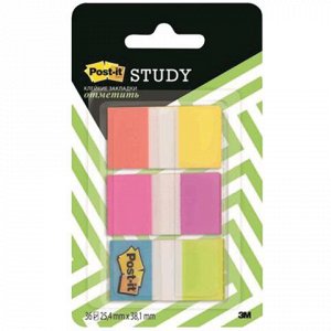 Закладки клейкие POST-IT Study, пластиковые, 25 мм, 6 цв.*10