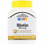 21st Century, Biotin, 800 mcg, 110 Easy Swallow Tablets