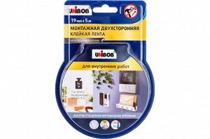 Двусторонняя клейкая лента UNIBOB д/внутренних работ 19мм х 5м (вспененная)