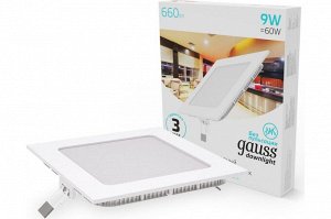 Светодиодный встраиваемый светильник Gauss ультратонкий квадратный IP20 9W 4100K 1/20