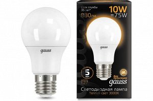 Лампа Gauss LED A60 10W E27 3000K 1