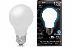 Лампа Gauss LED Filament A60 OPAL E27 10W 860lm 4100К 1/10/40