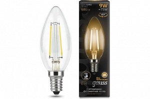 Лампа Gauss LED Filament Свеча E14 9W 680lm 2700К 1/10/50