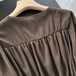 Блуза с V-образным вырезом и шнуровкой на талии, коричневый