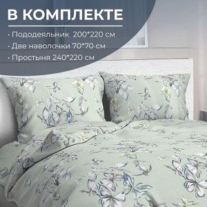 Комплект постельного белья Евростандарт, перкаль (Астерия, мятный)