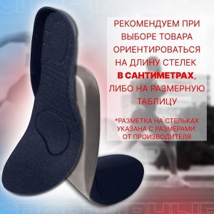 Стельки для обуви, универсальные, спортивные, р-р RU до 43 (р-р Пр-ля до 44), 27,5 см, пара, цвет тёмно-синий
