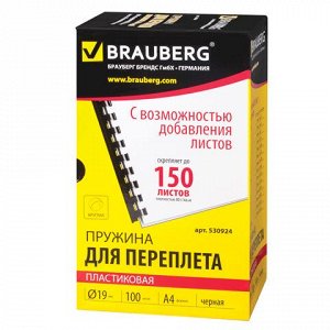 Пружины пласт. д/переплета BRAUBERG, КОМПЛЕКТ 100шт, 19 мм (