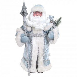 Дед Мороз декоративный, пластик/ткань, высота 30см, в голубо