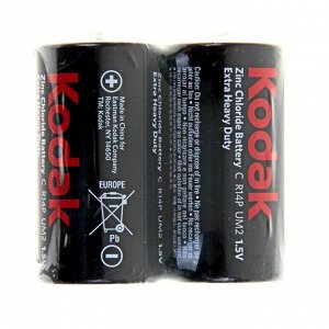 Батарейка солевая Kodak Extra Heavy Duty, С, R14-2S, 1.5 В, спайка, 2 шт.
