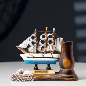 Карандашница дерево с моделью корабля «Парусник и сети», 6.5?14?11.5 см, МИКС