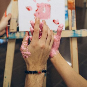 Браслеты парные «Неразлучники» сердце с бусинами, чёрно-белые, шар №8, d=6.5 см