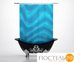 Штора для ванной 'Голубые волны', полиэстер, 145*180