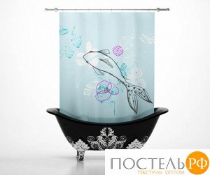 Дизайнерские шторы для ванной: Рыба в цветах