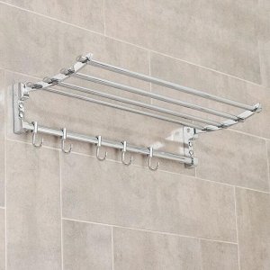 Полка откидная с двигающимися крючками Accoona A141, 57x30 см, хром
