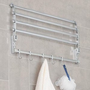 Полка откидная с двигающимися крючками Accoona A141, 57x30 см, хром