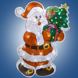 н.г.эл.гирл.-панно блестящ.Дед Мороз с ёлкой  0.46х 0.35м, 30л.LED,бел.кабель 1.5м до розетки