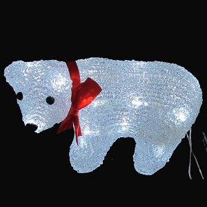н.г.светящаяся фигурка Медведь белый и цветной акрил, 16л.LED белый цв, 20x10x13cм, батарейки