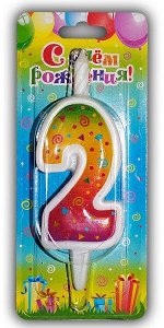 2952 Свеча - цифра &quot;Радужная 2&quot;, 8 см