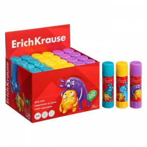 Клей-карандаш 13 г ErichKrause EasyStick Jolly Friends PVP, экономичный расход, микс