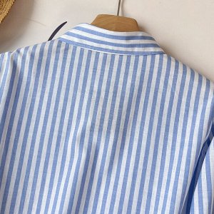 Рубашка с длинными рукавами, с принтом в полоску, синий/белый